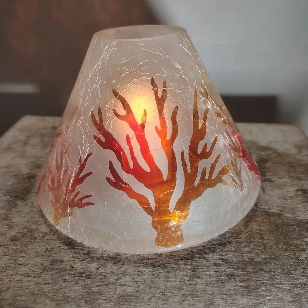 Yankee Candle Shade Crackle Glass Leaves Fire Branches Y2